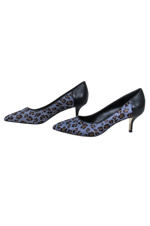 Current Boutique-Nicole Miller Artelier - Blue & Grey Leopard Print Calf Hair Kitten Heels Sz 7