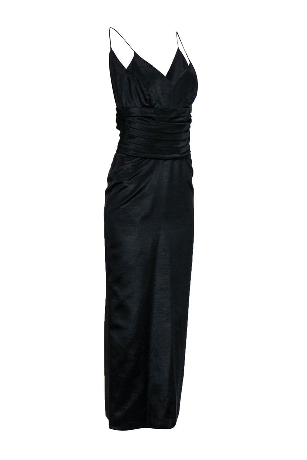 Current Boutique-Nicole Miller - Black Cotton Blend Textured Column Gown w/ V-Neckline Sz 10