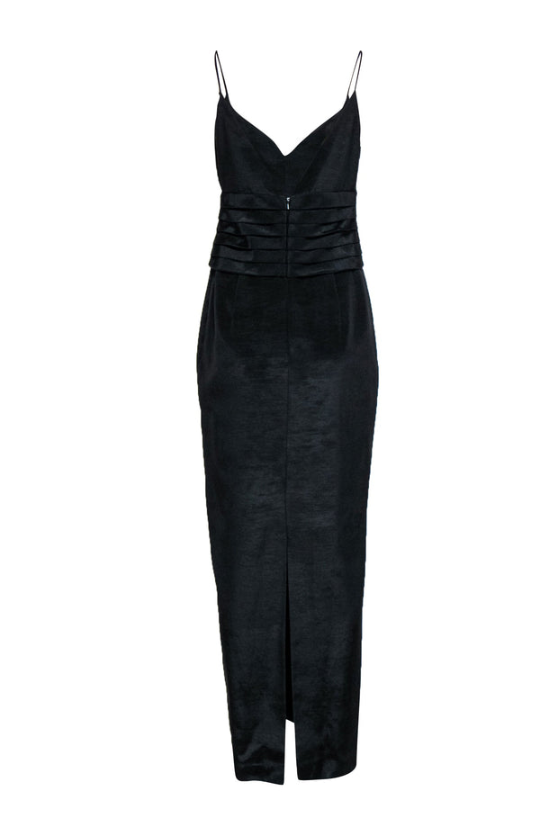 Current Boutique-Nicole Miller - Black Cotton Blend Textured Column Gown w/ V-Neckline Sz 10