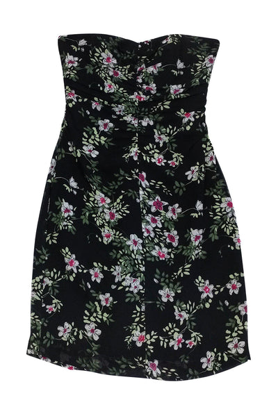 Current Boutique-Nicole Miller - Black Floral Strapless Dress Sz 4