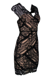 Current Boutique-Nicole Miller - Black Lace Plunge Bodycon w/ Twisted Back Sz P