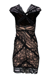 Current Boutique-Nicole Miller - Black Lace Plunge Bodycon w/ Twisted Back Sz P