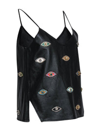 Current Boutique-Nicole Miller - Black Leather Structured Tank w/ Embellished Evil Eyes Sz M