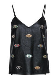 Current Boutique-Nicole Miller - Black Leather Structured Tank w/ Embellished Evil Eyes Sz M