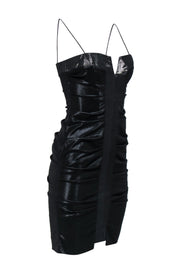 Current Boutique-Nicole Miller - Black Metallic Ruched Satin Cocktail Dress Sz 2