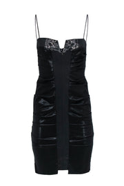 Current Boutique-Nicole Miller - Black Metallic Ruched Satin Cocktail Dress Sz 2