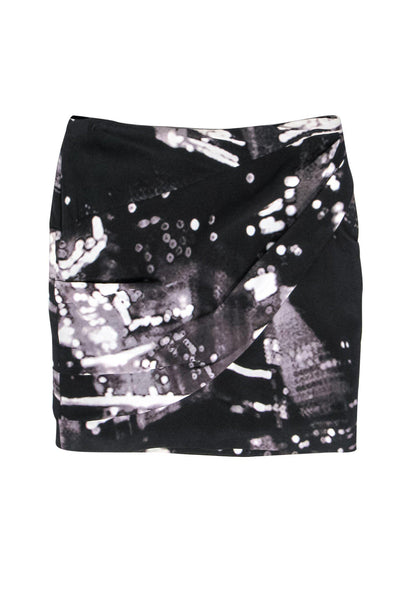 Current Boutique-Nicole Miller - Black & White Abstract Print Draped Skirt Sz 2