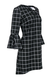 Current Boutique-Nicole Miller - Black & White Plaid Shift Dress w/ Bell Sleeves Sz 4