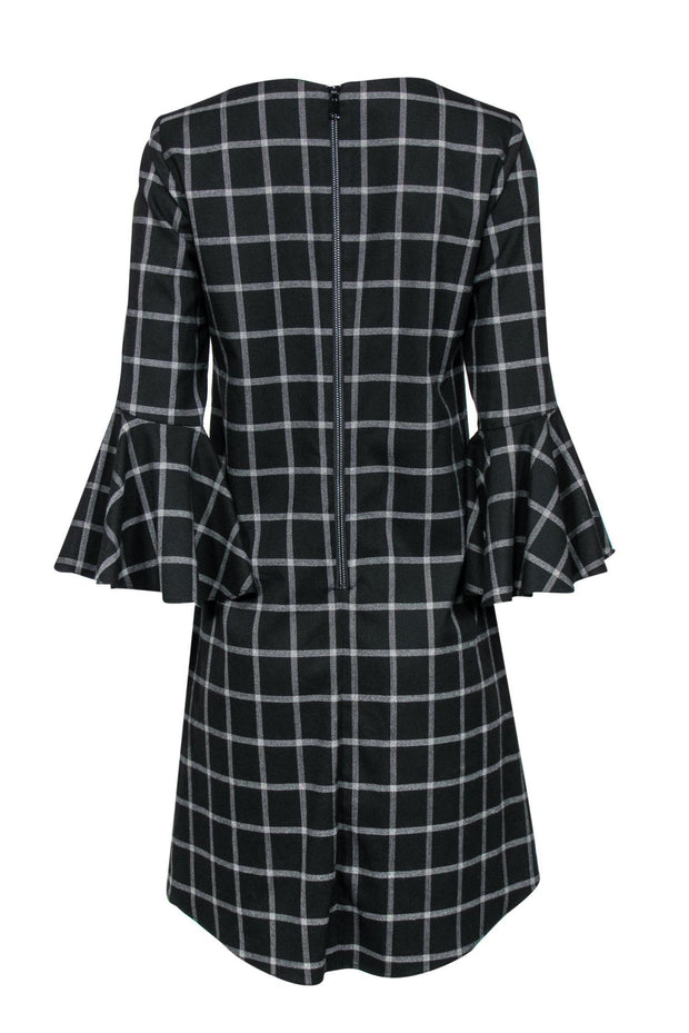 Current Boutique-Nicole Miller - Black & White Plaid Shift Dress w/ Bell Sleeves Sz 4