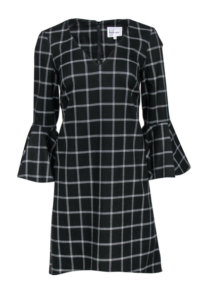 Current Boutique-Nicole Miller - Black & White Plaid Shift Dress w/ Bell Sleeves Sz 4