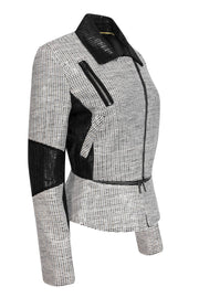 Current Boutique-Nicole Miller - Black & White Woven Moto-Style Jacket Sz L