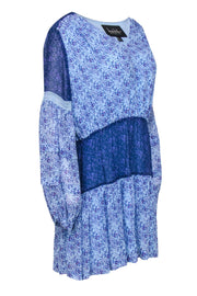 Current Boutique-Nicole Miller - Blue Floral Silk Patchwork Peasant Dress Sz L