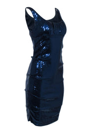 Current Boutique-Nicole Miller - Blue Sequin Sleeveless Ruched Cocktail Dress Sz 6