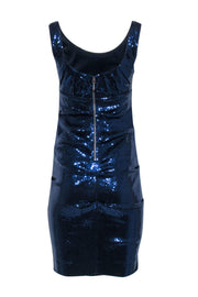 Current Boutique-Nicole Miller - Blue Sequin Sleeveless Ruched Cocktail Dress Sz 6