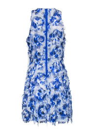 Current Boutique-Nicole Miller - Blue & White Print Fuzzy Frayed Dress Sz 6