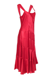 Current Boutique-Nicole Miller - Coral Satin A-Line Flutter Hem Slip Midi Dress Sz 10