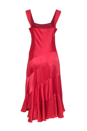 Current Boutique-Nicole Miller - Coral Satin A-Line Flutter Hem Slip Midi Dress Sz 10