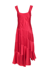 Current Boutique-Nicole Miller - Coral Satin A-Line Flutter Hem Slip Midi Dress Sz 10