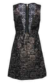 Current Boutique-Nicole Miller - Gold & Black Floral Jacquard Fit & Flare Dress w/ Lace Paneling Sz 4