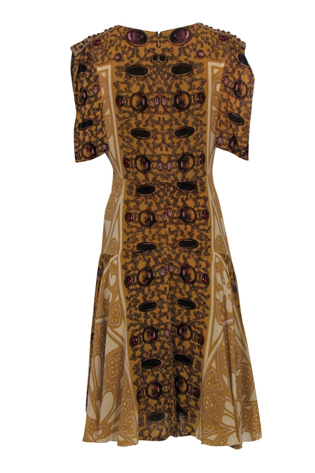 Current Boutique-Nicole Miller - Golden Jewel Printed Flare Dress Sz 10