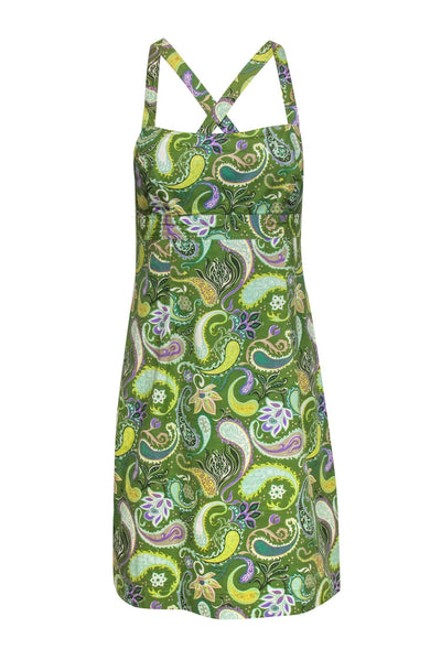 Current Boutique-Nicole Miller - Green Paisley Cotton Fitted Dress Sz 10