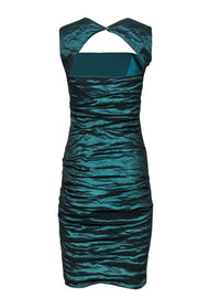 Current Boutique-Nicole Miller - Metallic Emerald Green Ruched Backless Dress Sz 4