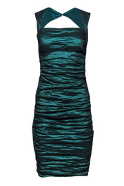 Current Boutique-Nicole Miller - Metallic Emerald Green Ruched Backless Dress Sz 4