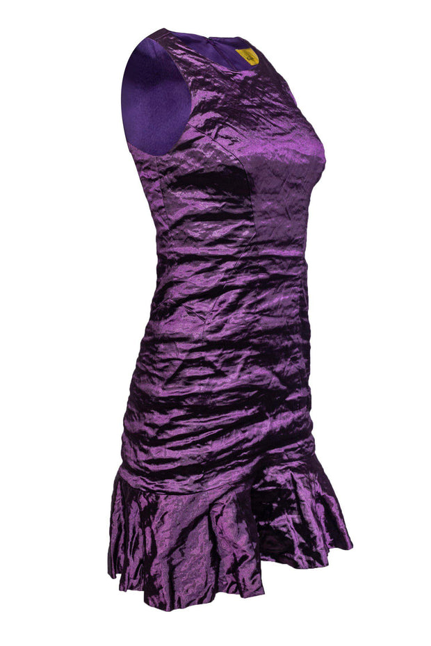 Current Boutique-Nicole Miller - Metallic Purple Cocktail Dress w/ Flare Hem Sz 4