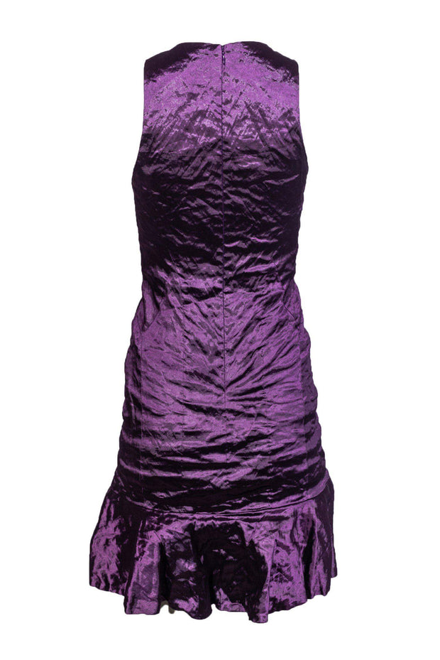 Current Boutique-Nicole Miller - Metallic Purple Cocktail Dress w/ Flare Hem Sz 4