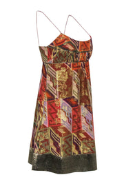 Current Boutique-Nicole Miller - Metallic Silk Printed Spaghetti Strap Mini Dress Sz 4