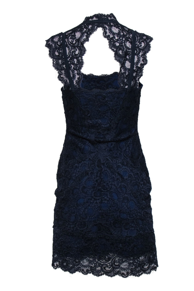 Current Boutique-Nicole Miller - Navy Lace Bodycon Dress w/ Keyhole Back Sz L