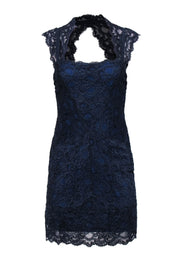 Current Boutique-Nicole Miller - Navy Lace Bodycon Dress w/ Keyhole Back Sz L