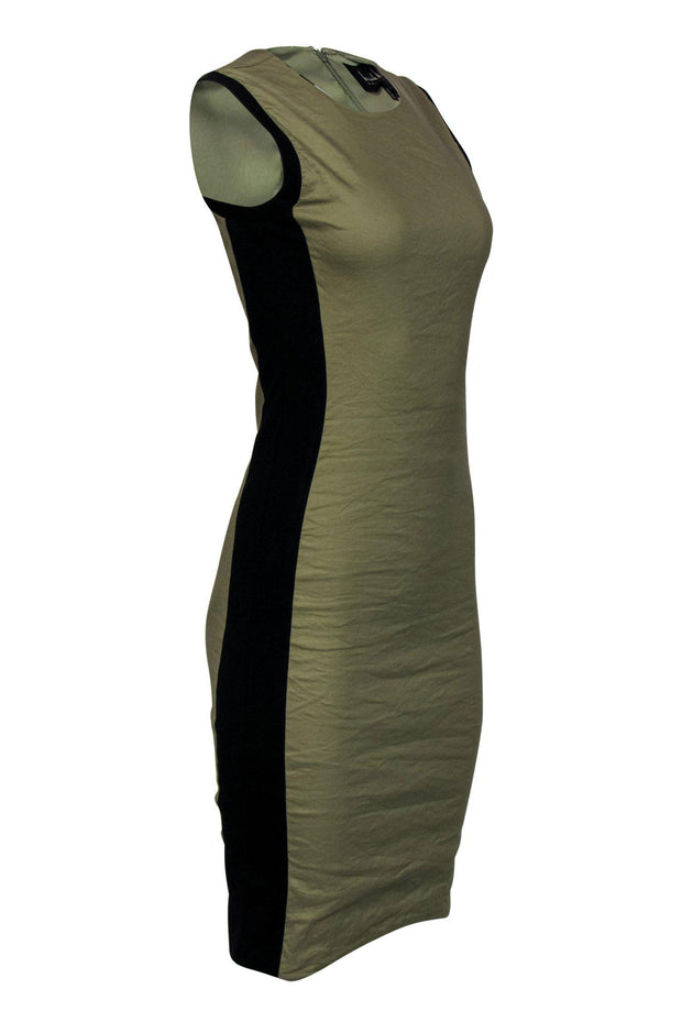 Current Boutique-Nicole Miller - Olive Green & Black Paneled Sheath Dress Sz 4