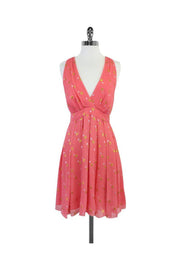 Current Boutique-Nicole Miller - Pink Gold & Silver Polka Dot Dress Sz 10