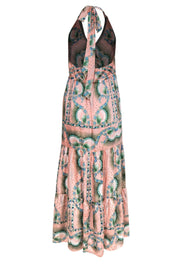 Current Boutique-Nicole Miller - Pink, Green & Blue Floral Print Tiered Halter Maxi Dress Sz 10