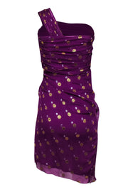 Current Boutique-Nicole Miller - Purple Pleated One-Shoulder Dress w/ Silver & Gold Polka Dots Sz 0