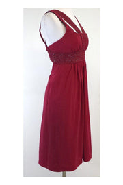 Current Boutique-Nicole Miller - Red & Gold Silk & Knit Sleeveless Dress Sz 6