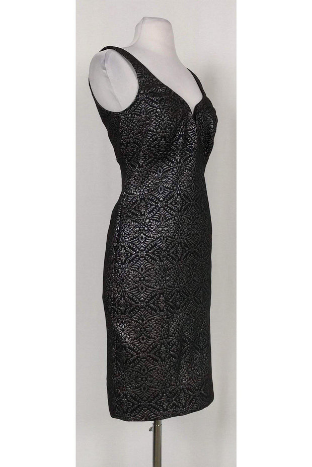 Current Boutique-Nicole Miller - Silver & Black Brocade Print Dress Sz 6