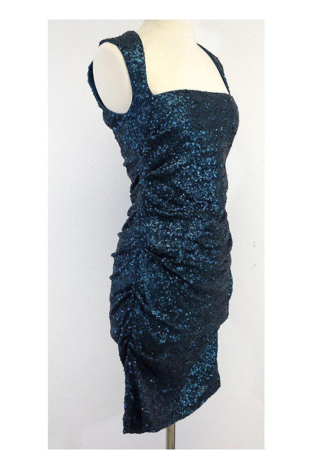 Current Boutique-Nicole Miller - Teal Sequin Cap Sleeve Dress Sz 6