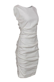 Current Boutique-Nicole Miller - White Linen Blend Ruched Midi Dress Sz 8