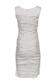 Current Boutique-Nicole Miller - White Linen Blend Ruched Midi Dress Sz 8