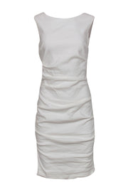 Current Boutique-Nicole Miller - White Linen Blend Ruched Midi Dress Sz 8