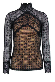 Current Boutique-Night Cap - Black Lace Turtleneck Top w/ Nude Underlay Sz 0