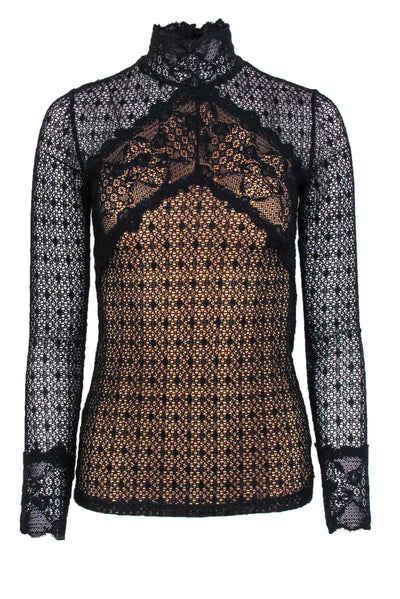 Current Boutique-Night Cap - Black Lace Turtleneck Top w/ Nude Underlay Sz 0