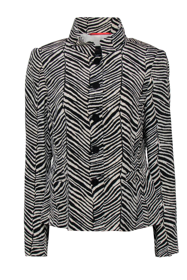 Current Boutique-Nina McLemore - Beige & Black Zebra Print Button-Up Silk "Lady June" Blazer Sz 12