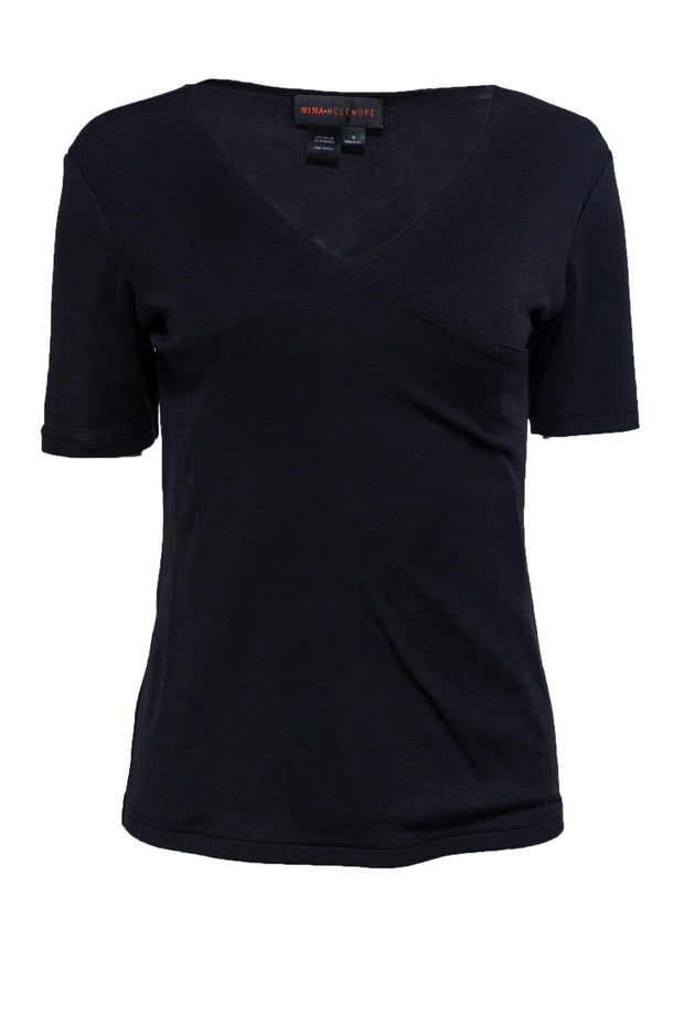 Current Boutique-Nina McLemore - Black Surplice Short Sleeve Top Sz S