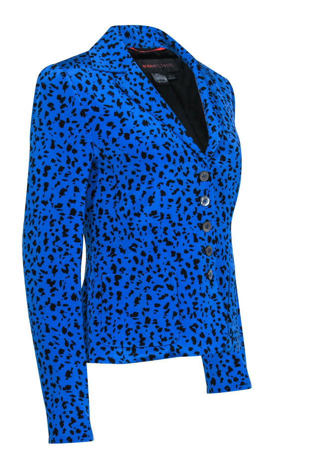 Current Boutique-Nina McLemore - Blue & Black Leopard Print Button-Up Blazer Sz 2