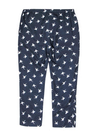 Current Boutique-Nina Ricci - Navy & White Bird Print Silk Straight Leg Pants Sz S