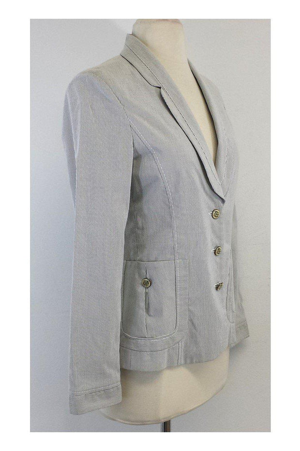 Current Boutique-Nina Ricci - White & Blue Seersucker Blazer Sz 4