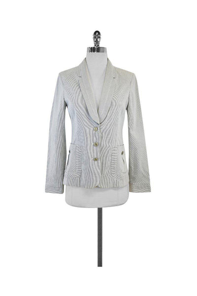 Current Boutique-Nina Ricci - White & Blue Seersucker Blazer Sz 4